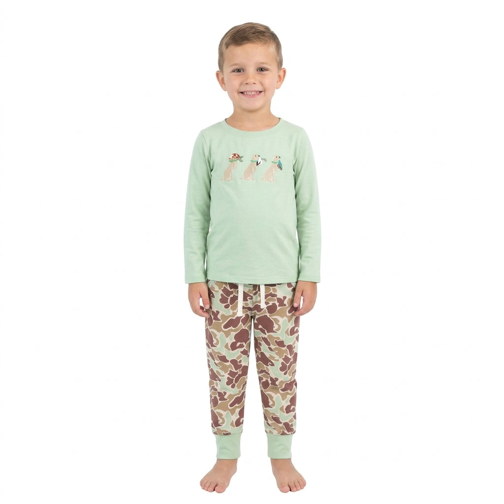 NO MOQ RTS BLP1492-embroidery Baby Girl Clothes Camo Print Scalloped Long Sleeve Top and Shorts Set 202609