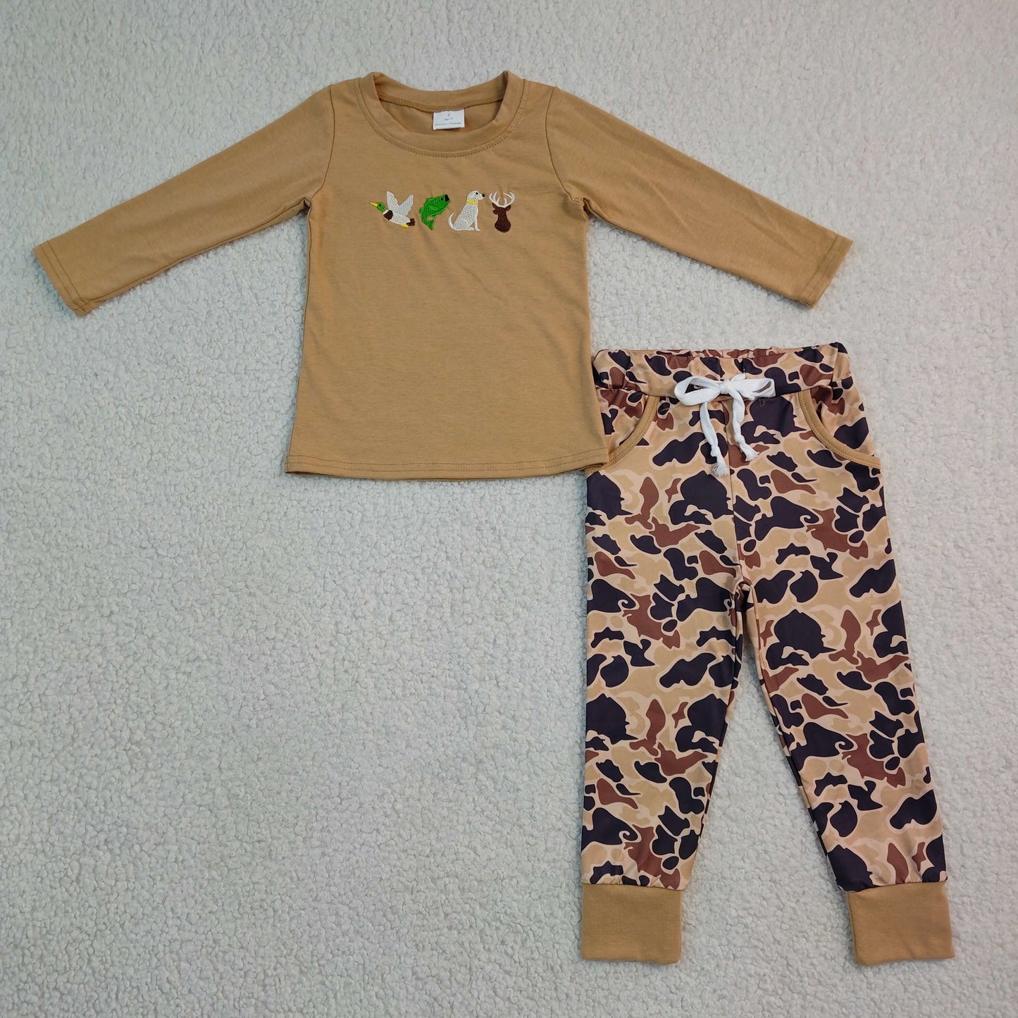RTS BLP1493 embroidery Kids Long Sleeve Embroidery Top & Camo Pants Outfit Set 202608