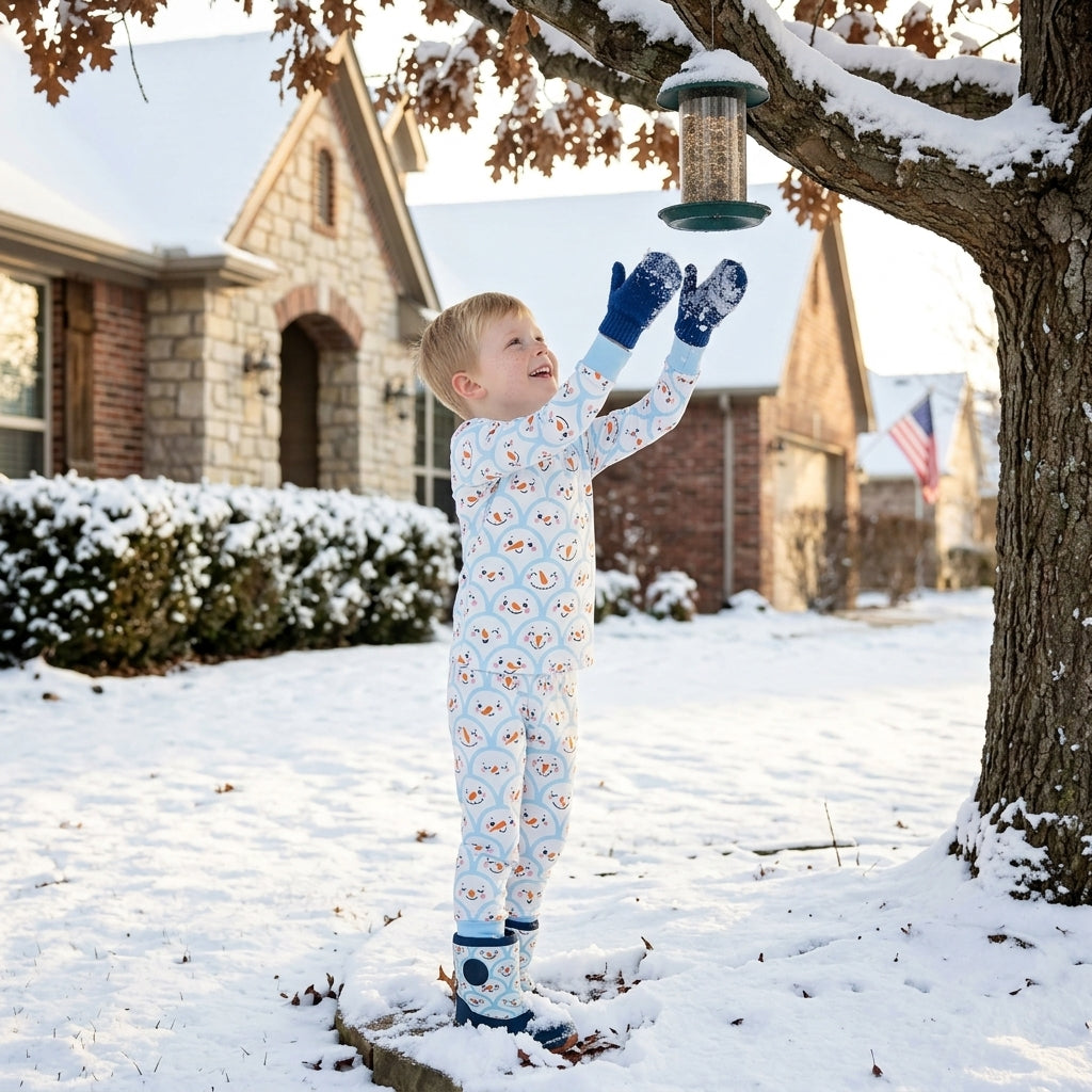 NO MOQ RTS BLP1514 Baby Girl Boy Clothes Cute Snowman Print Long Sleeve Top Pant Winter Pajama Outfit 202609