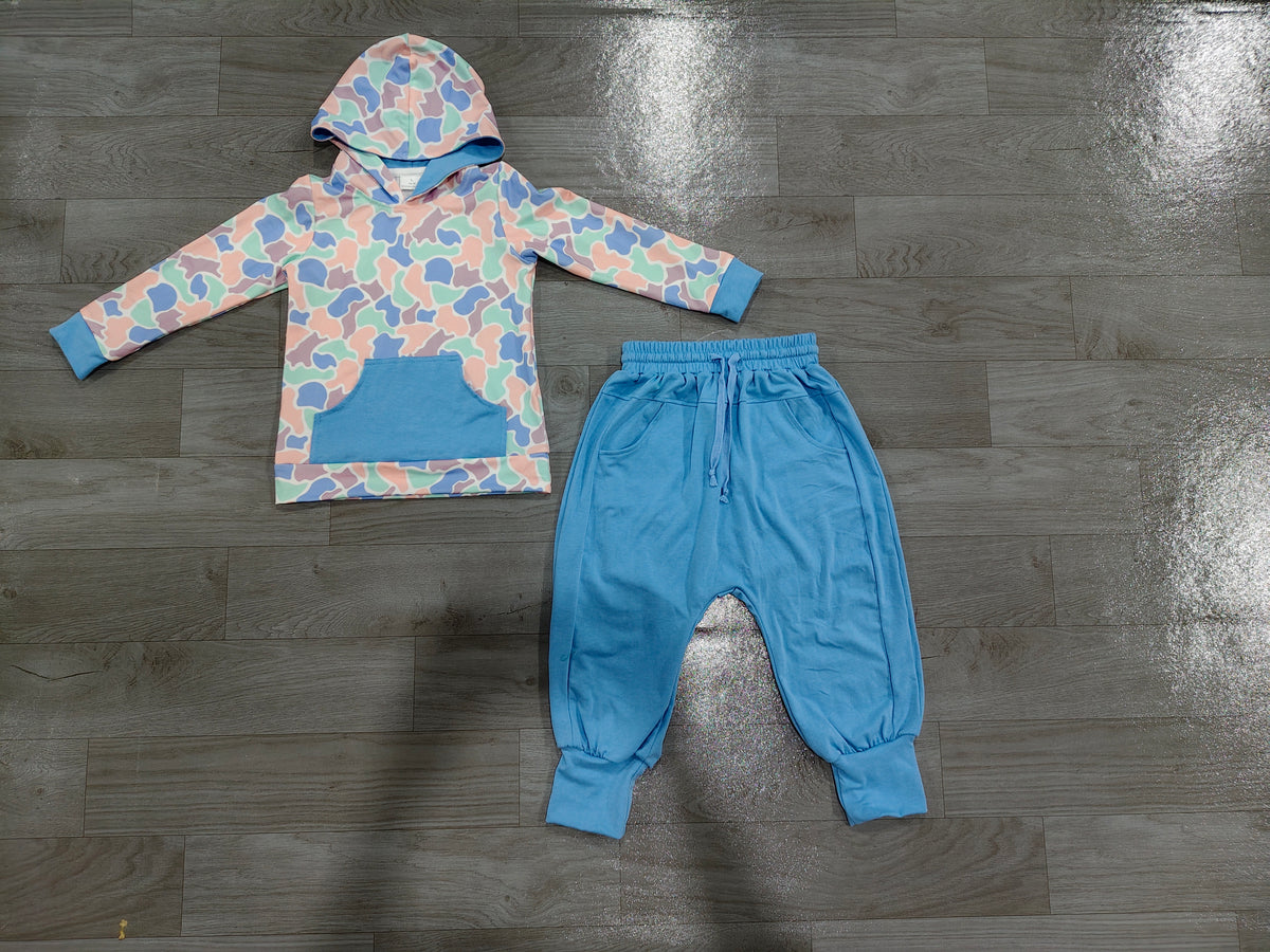Sample-Real Pics BLP1599 Baby Girl Clothes Pastel Camo Print Long Sleeve Hoodie Harem Pant Set