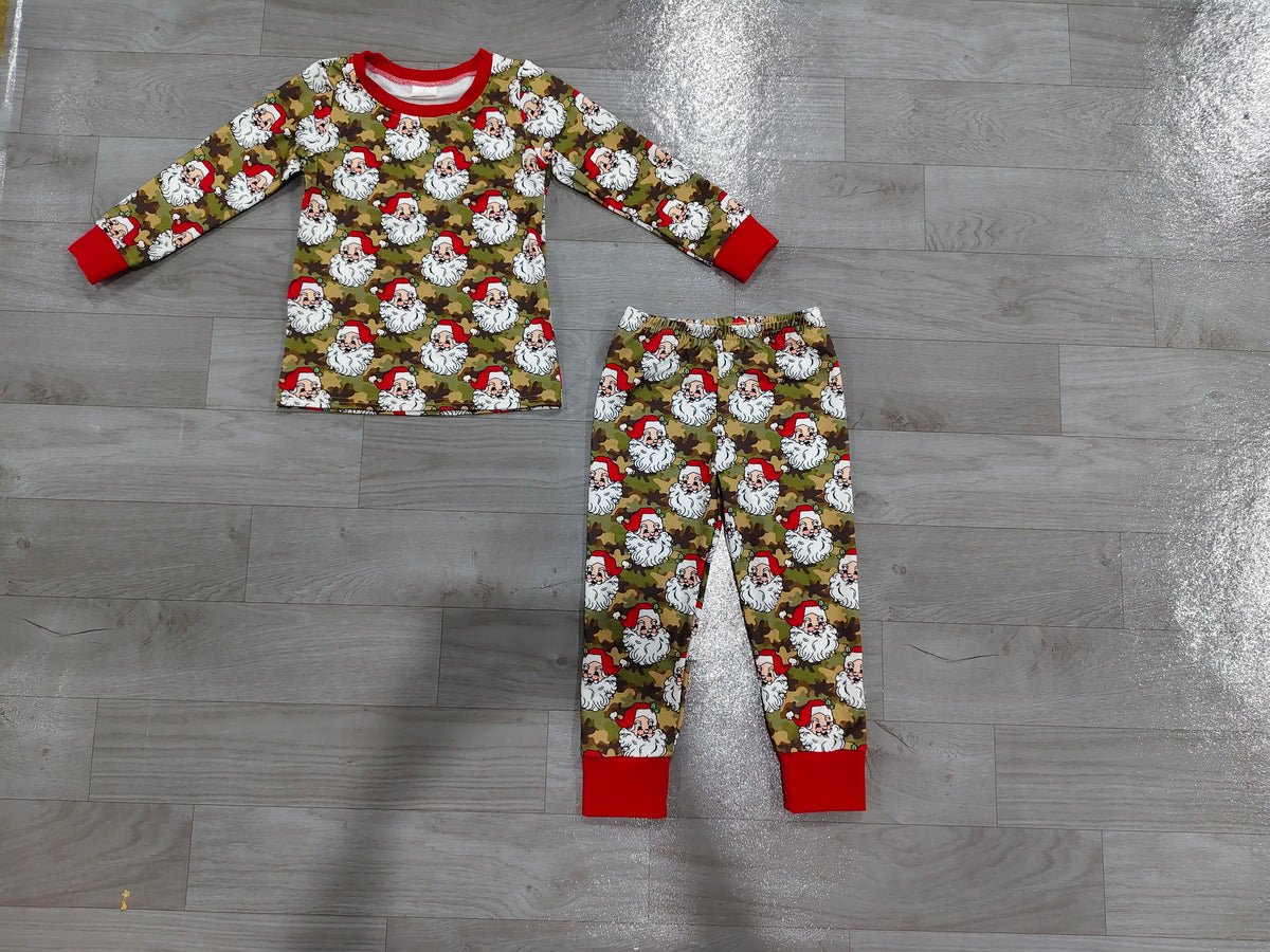 Sample-Real Pics BLP1600 Baby Boy Clothes Santa Claus Camo Mixed Print Long Sleeve Pajama Set