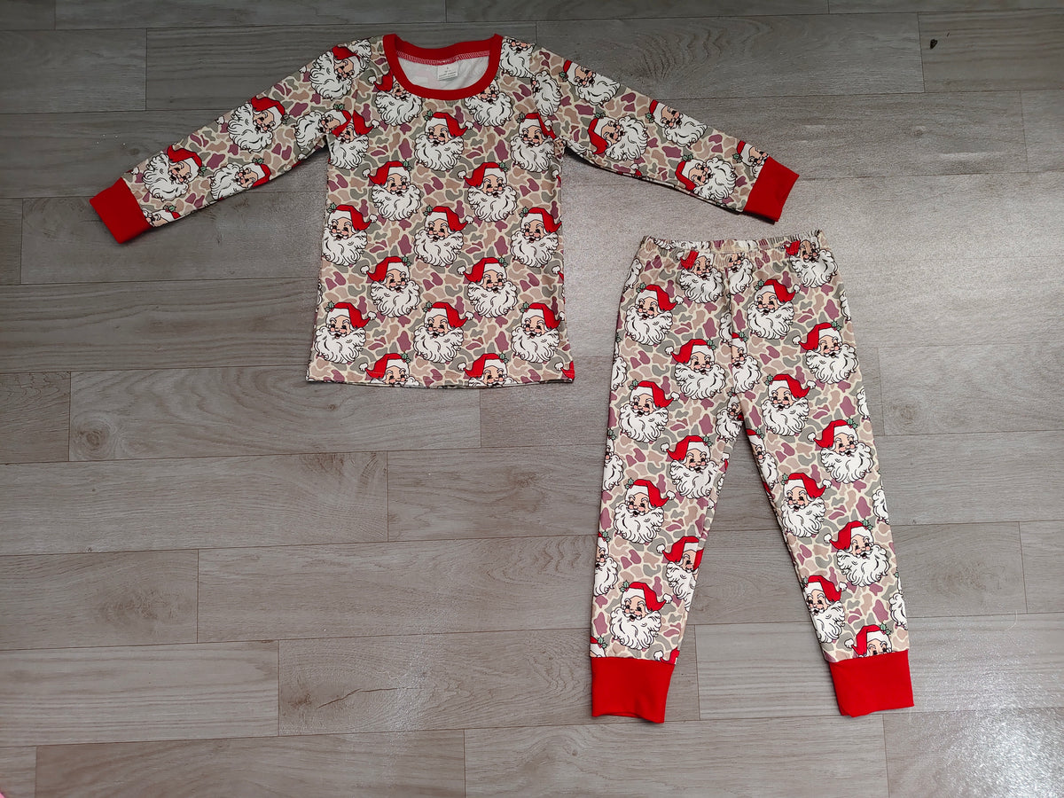 Sample-Real Pics BLP1613 Baby Girl Clothes Santa & Camo Mixed Print Long Sleeve Pajama Set