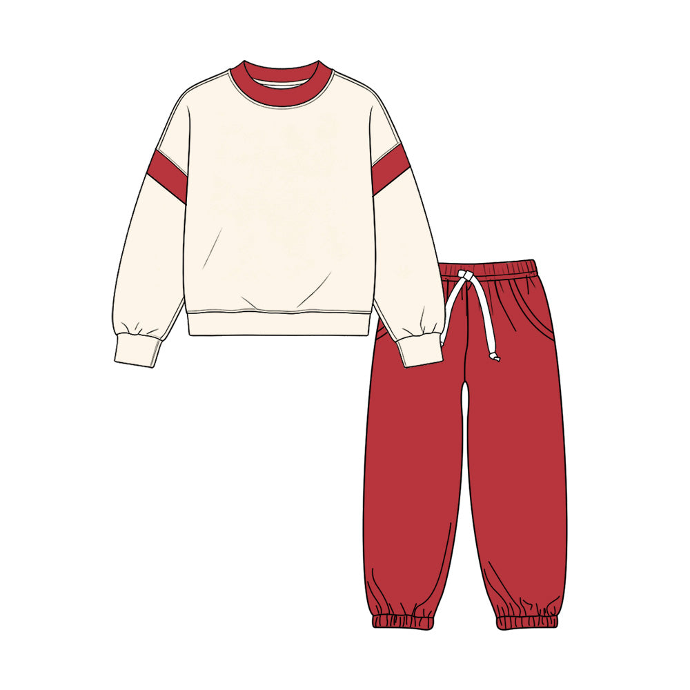 Preorder (moq 5) BLP1645 Baby Boy Clothes Color Block Solid Print Long Sleeve Top Jogger Pant Set