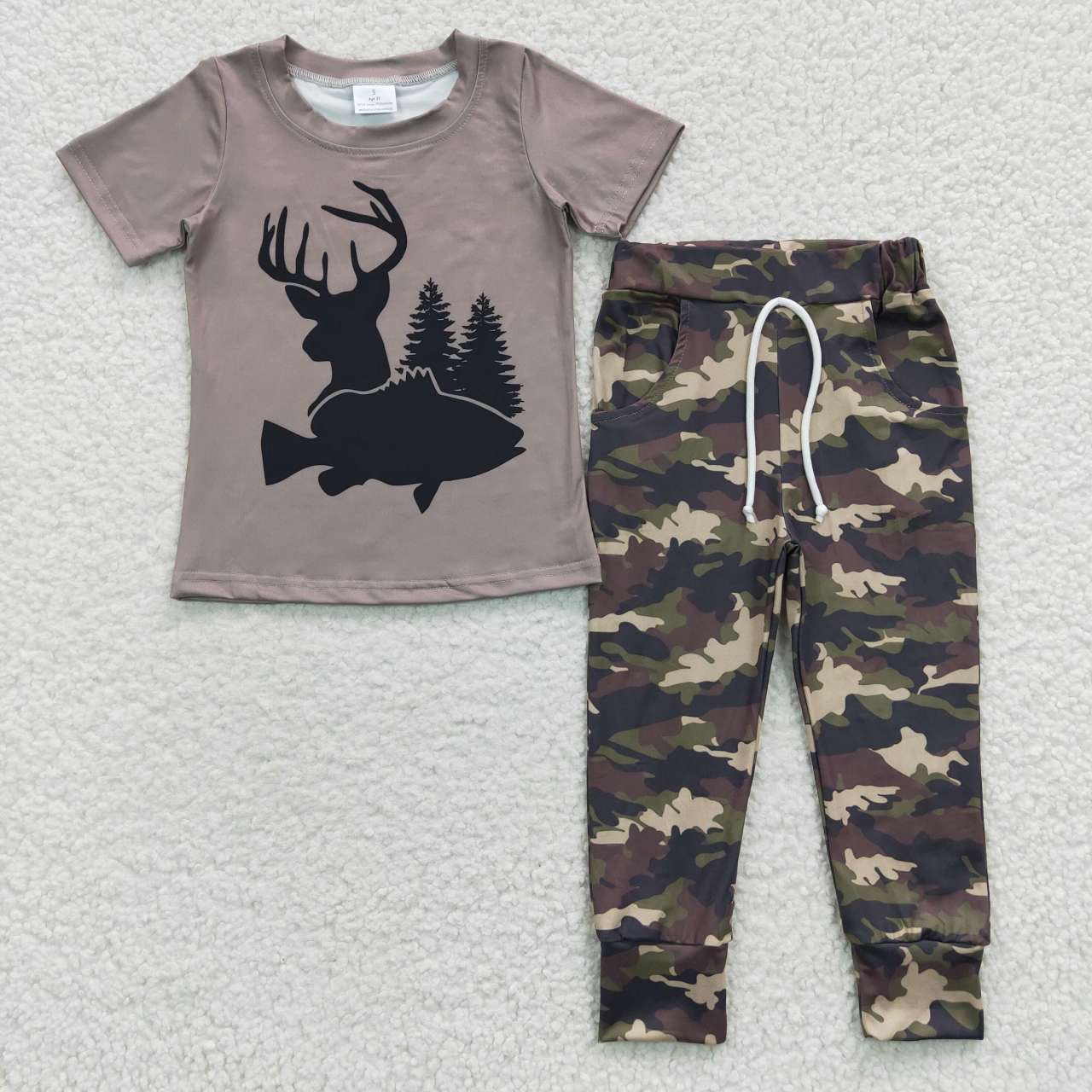 promotion RTS BSPO0108 western deer camo fall  short sleeve boy outfit 20230524