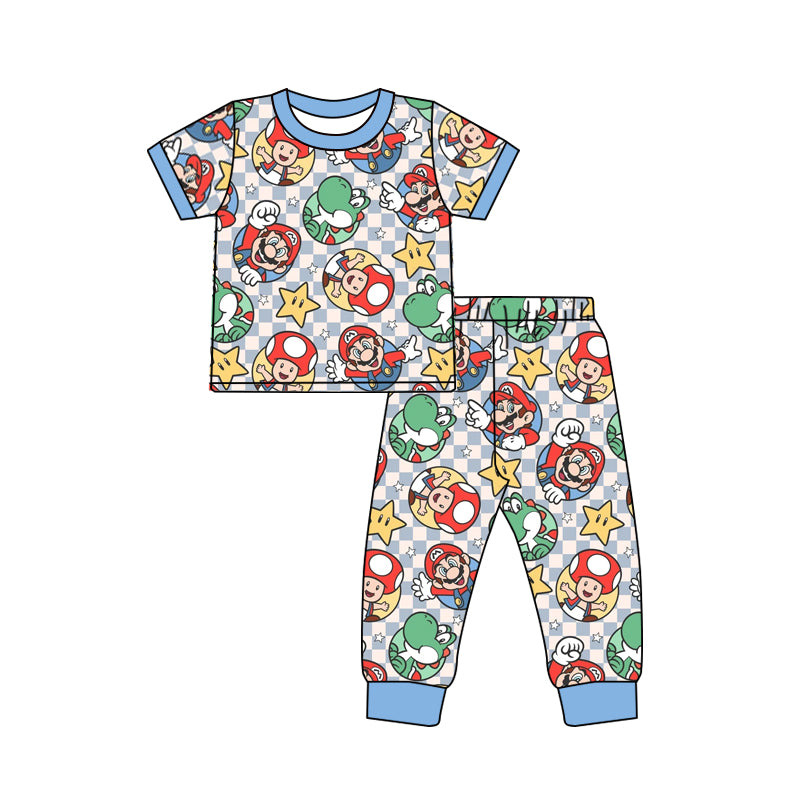 custom MOQ3 BSPO0141 cartoon mario short sleeve kids boy outfit pajamas