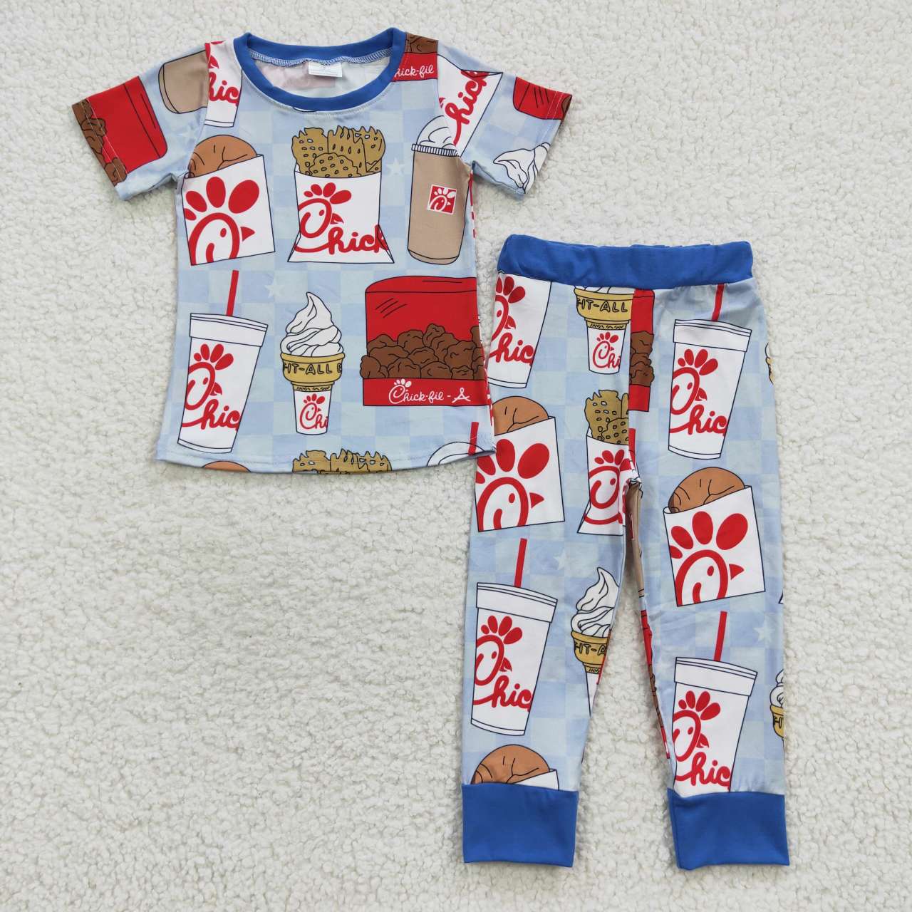 BSPO0148 cartoon fried chicken short sleeve tulle bell bottom flowers children girl pajamas outfit 20230804 RTS