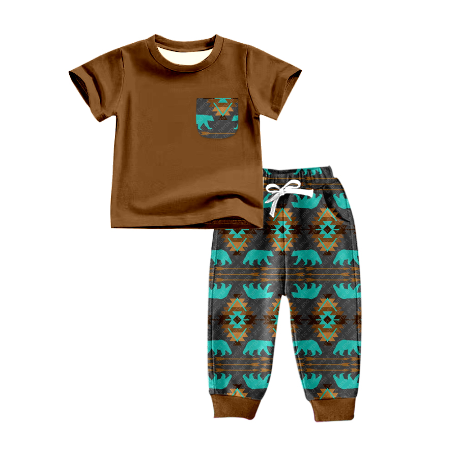 BSPO0153 preorder western print geometry short sleeve pants girl boy outfit 20230707