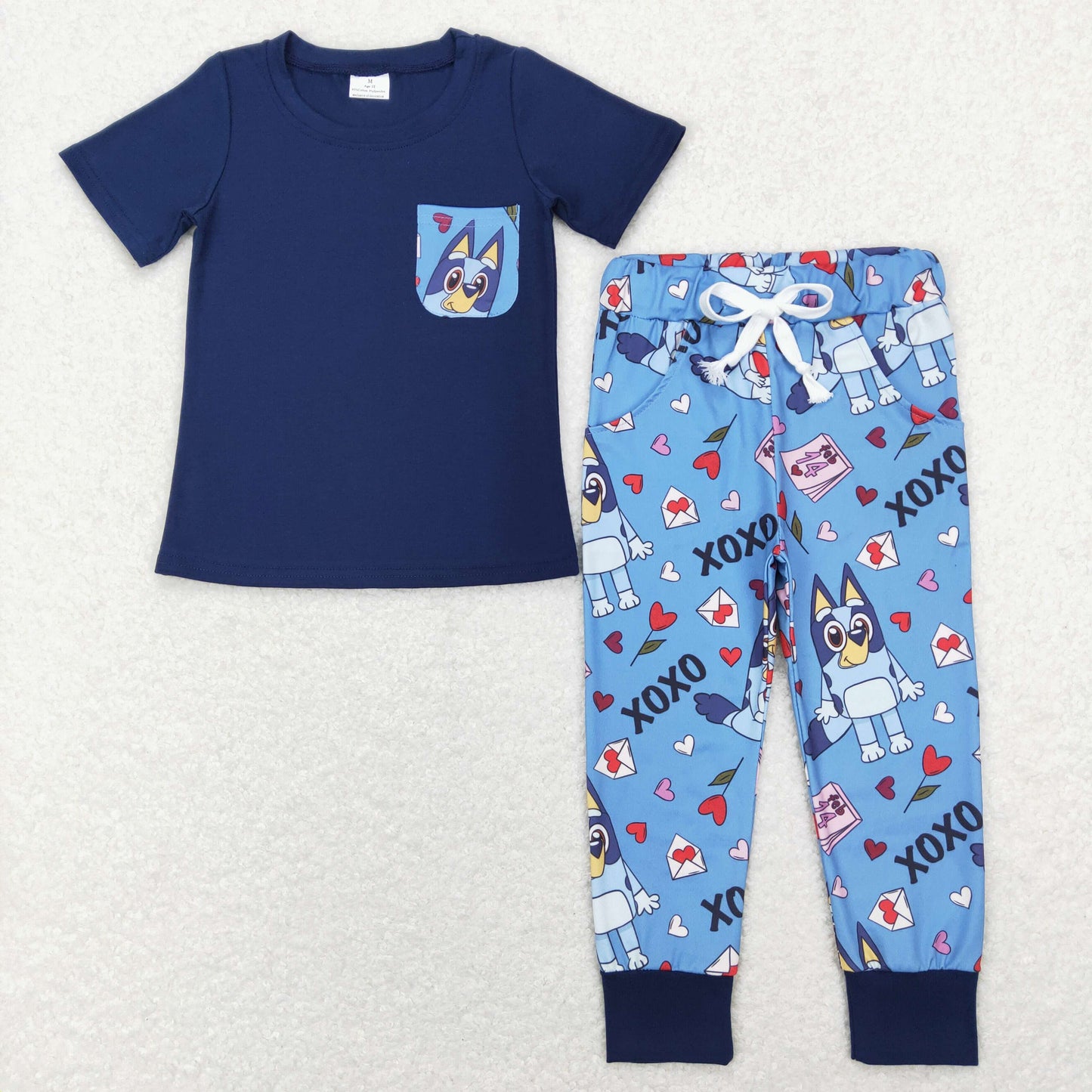 BSPO0271 RTS western Valentines bluey dog short sleeve boy outfit 202401