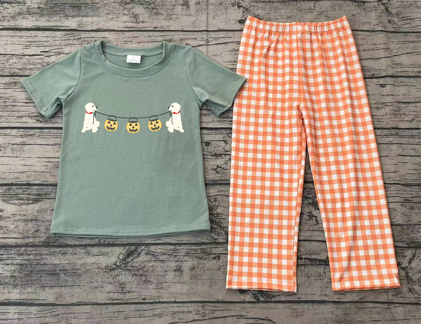 BSPO0405 embroidery Halloween pumpkin boy shorts outfit 202409 RTS