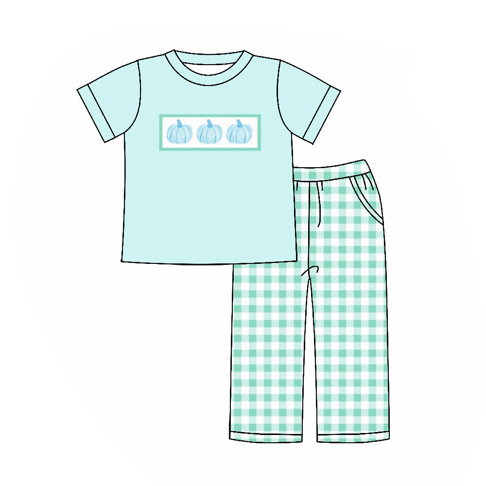 BSPO0446 Halloween pumpkin pajamas boy outfit preorder 202405 sibling