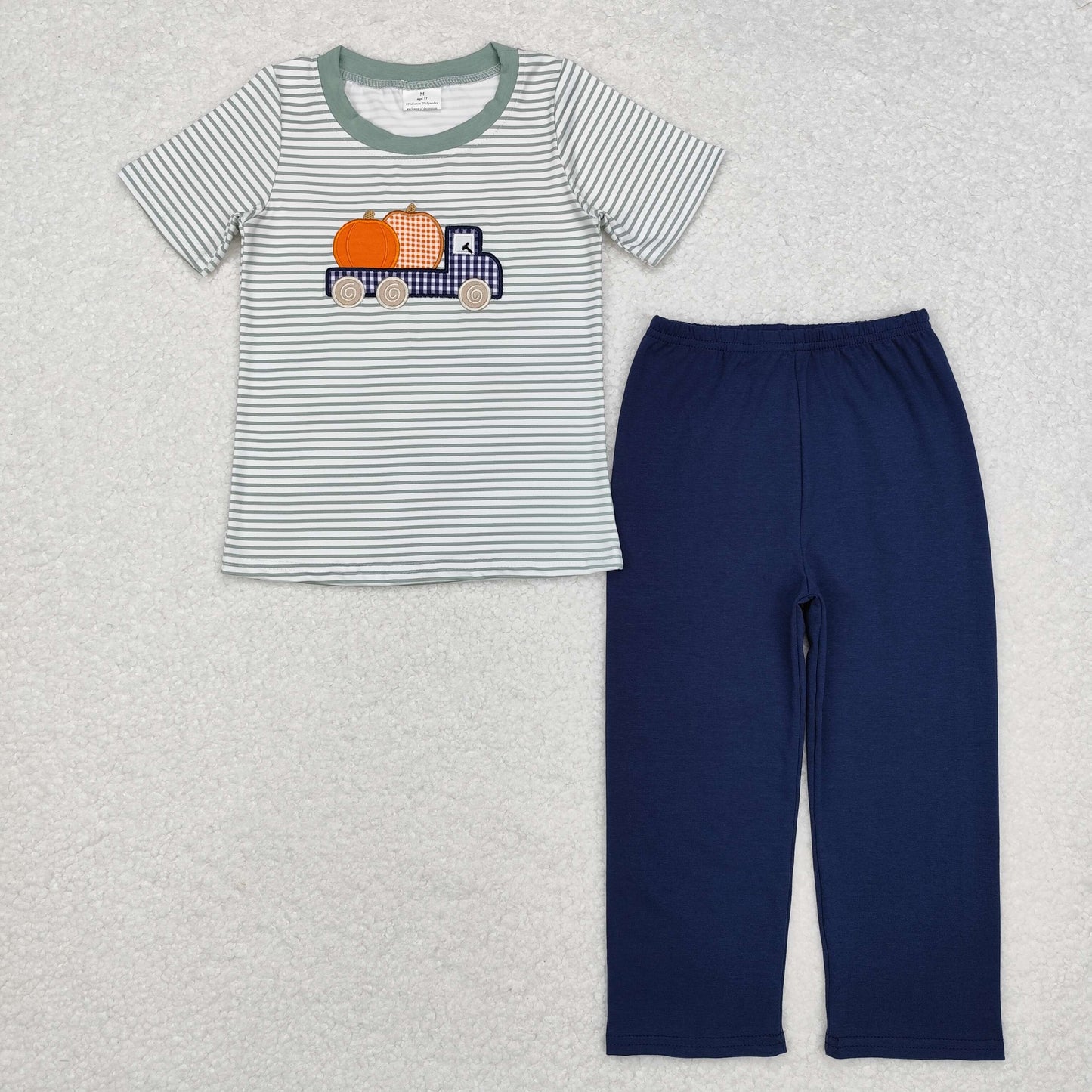 BSPO0473 Halloween pumpkin embroidery sibling BLP0679 boy pajamas outfit 202409 RTS