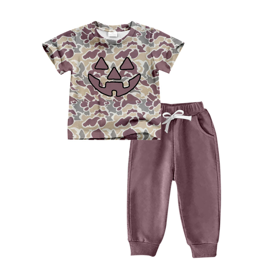 western embroidery Halloween smile camo LR1841 sibling boy romper RTS Free shipping order $100+