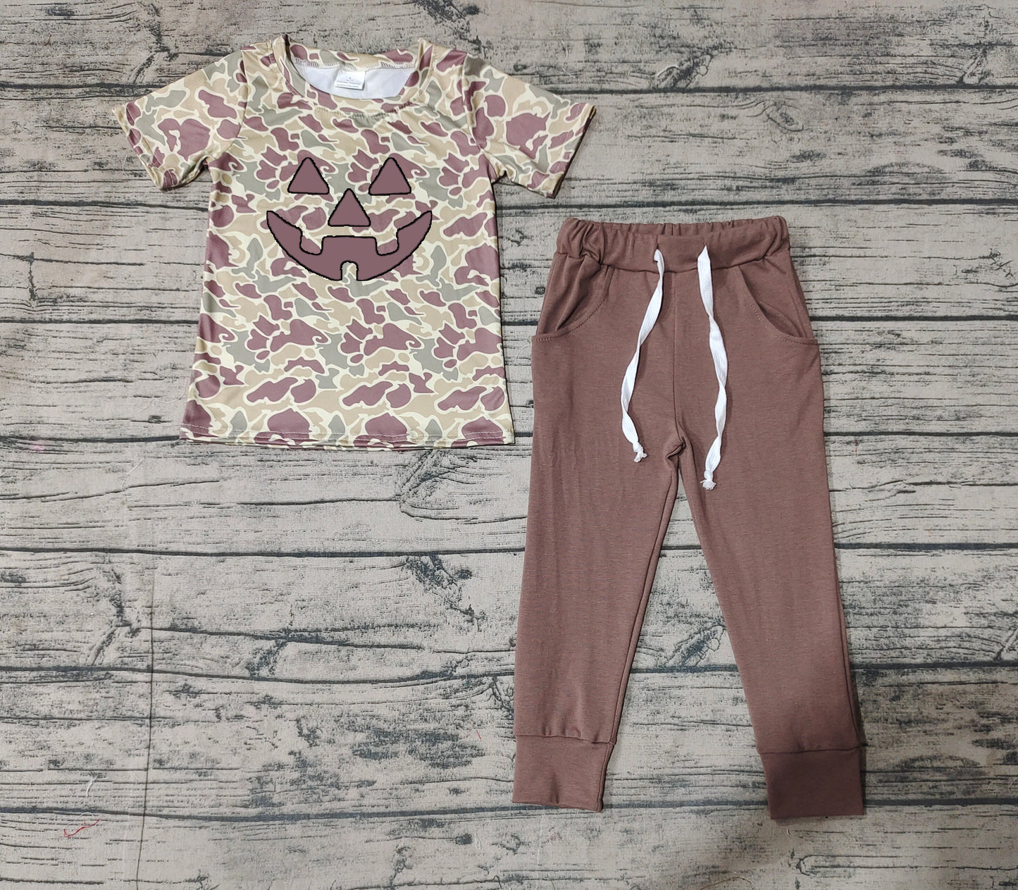 BSPO0481 Halloween camo embroidery smile boy outfit RTS Free shipping order $100+
