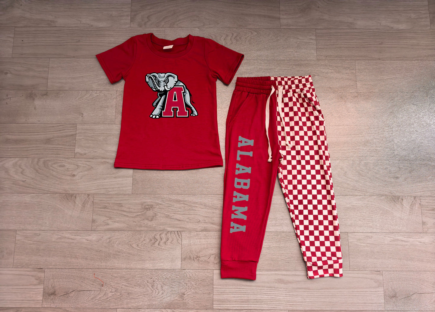 RTS BSPO0697 Sports Graphic Short Sleeve Top Gingham Pants Girls Outfit 202608