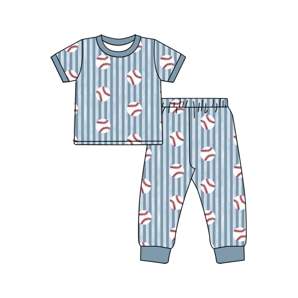 Preorder (moq 5) BSPO0736 Baby Boy Clothes Baseball Stripe Mixed Print Short Sleeve Pajama Set
