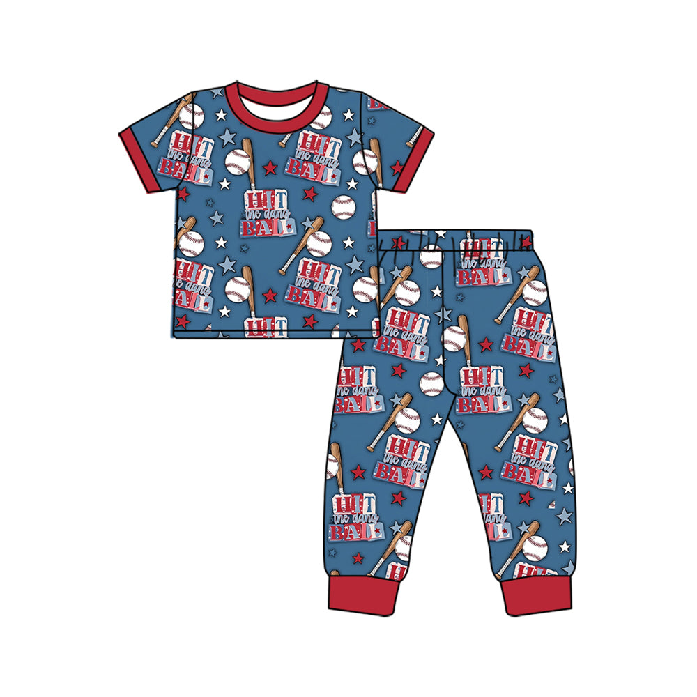 Preorder (moq 5) BSPO0737 Baby Boy Clothes Baseball Letter Star Mixed Print Short Sleeve Pajama Set