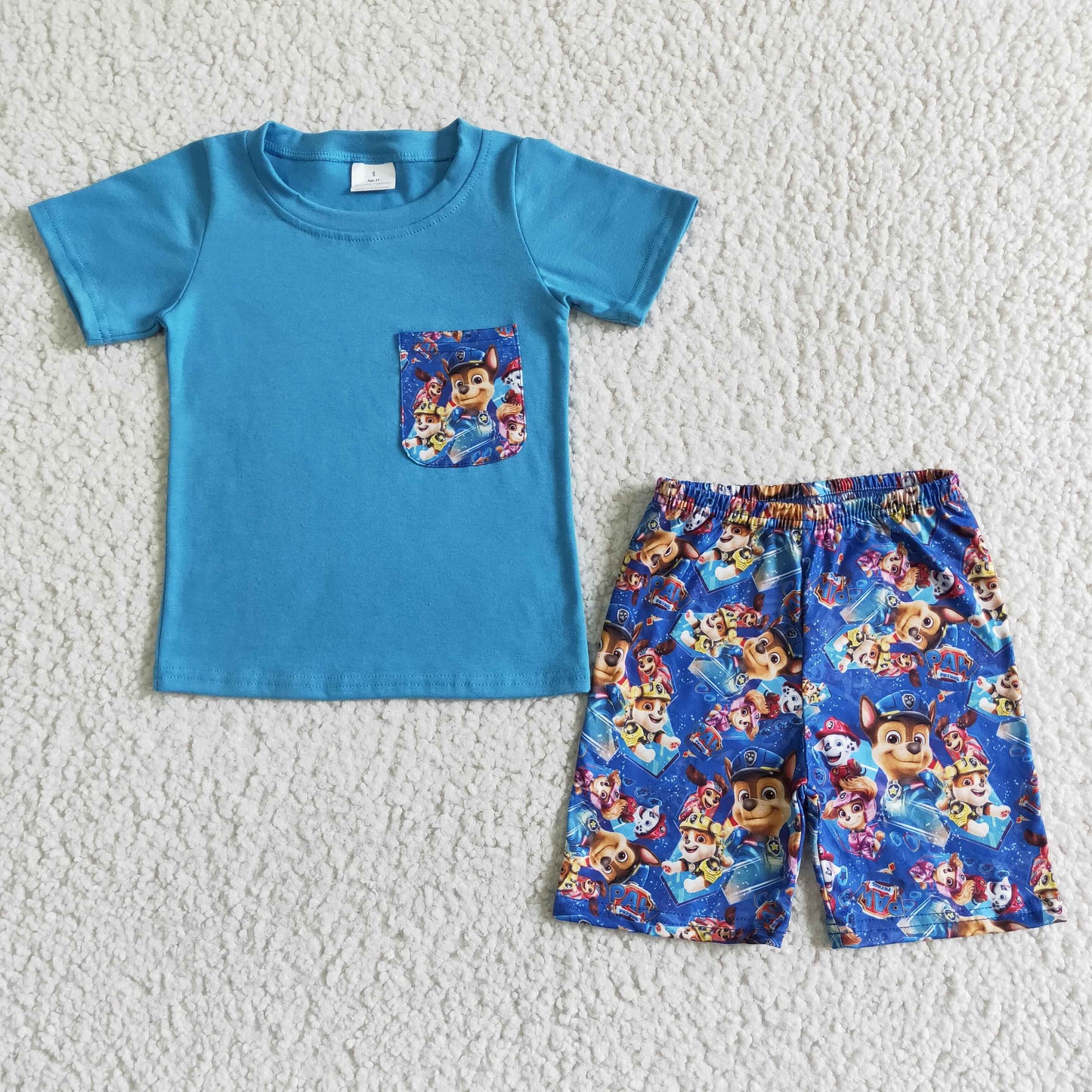 promotion BSSO0059 RTS cartoon dog short shirt boy shorts summer boys outfits