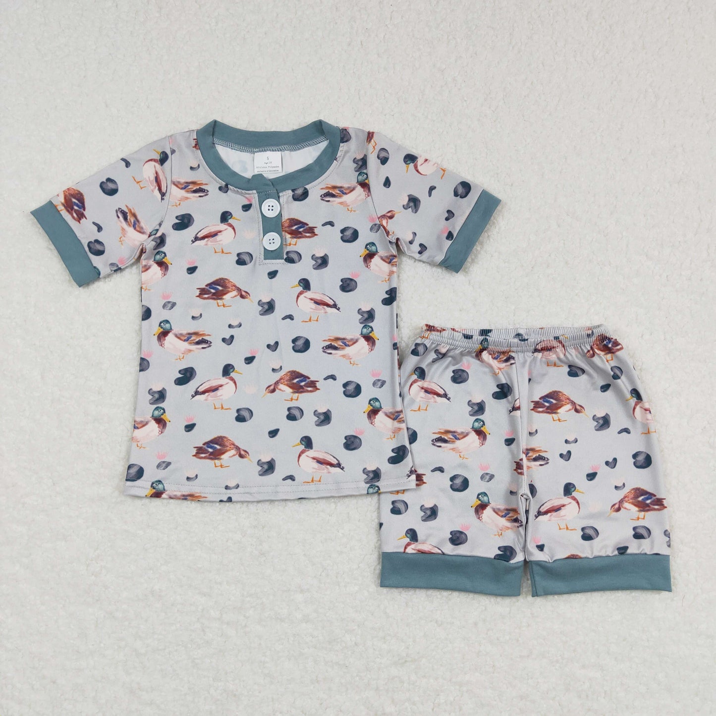 BSSO0282 boy duck embroidery blue short sleeve boy shorts outfits 20231028 rts
