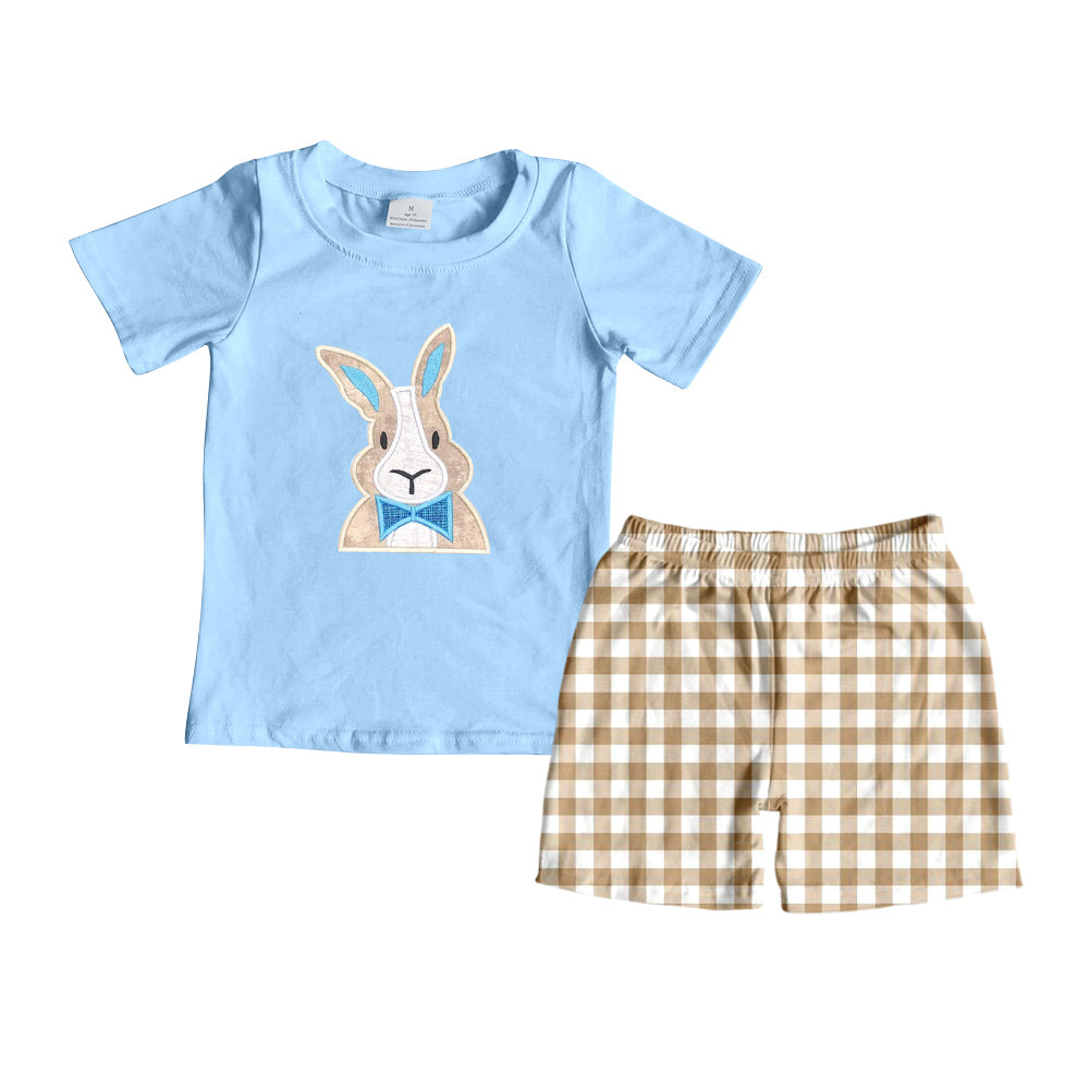BSSO0292 western Embroidery Easter rabbit short sleeve boy shorts outfit rts 20231019