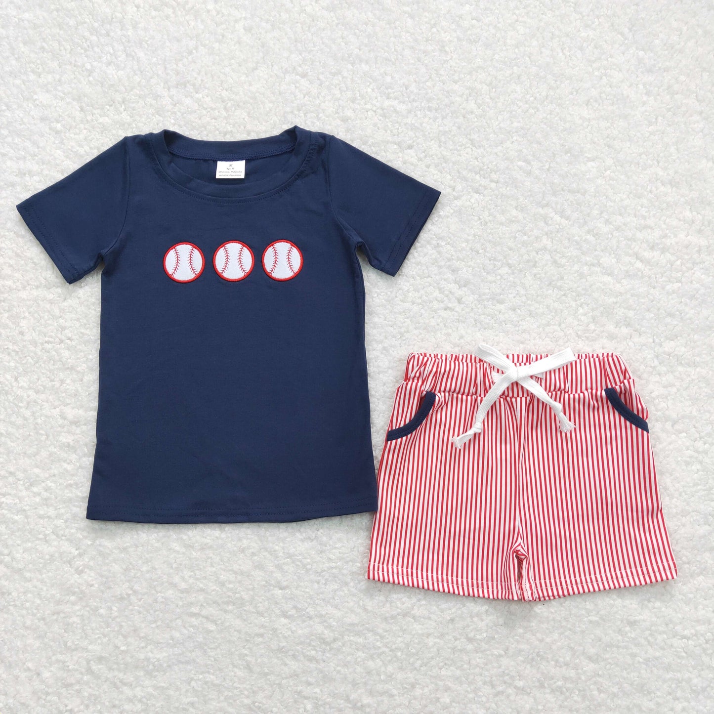 BSSO0351 embroidery western short sleeve baseball boy shorts outfit 202403 RTS