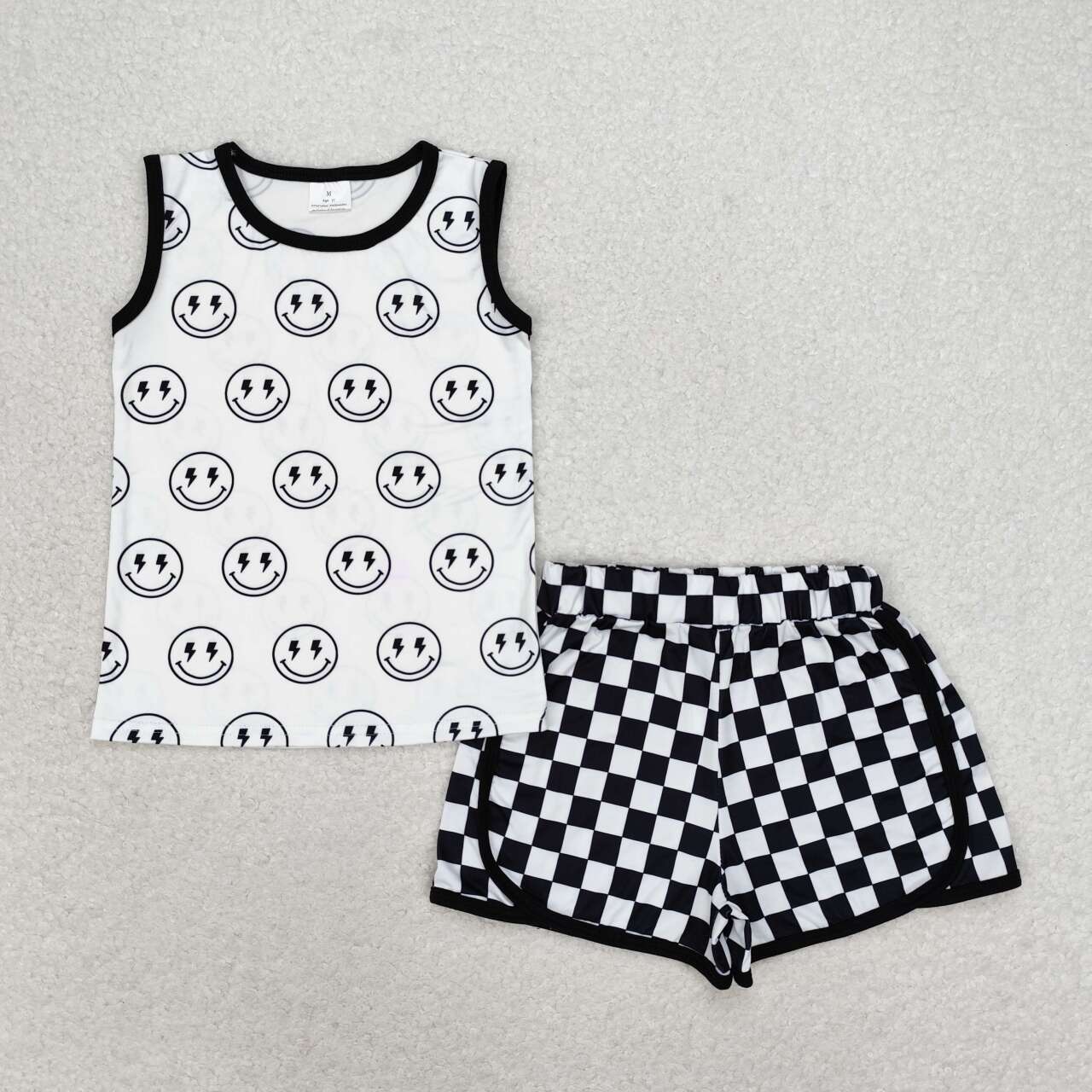 BSSO0972 smile checkerboard boy shorts outfit 202406 RTS