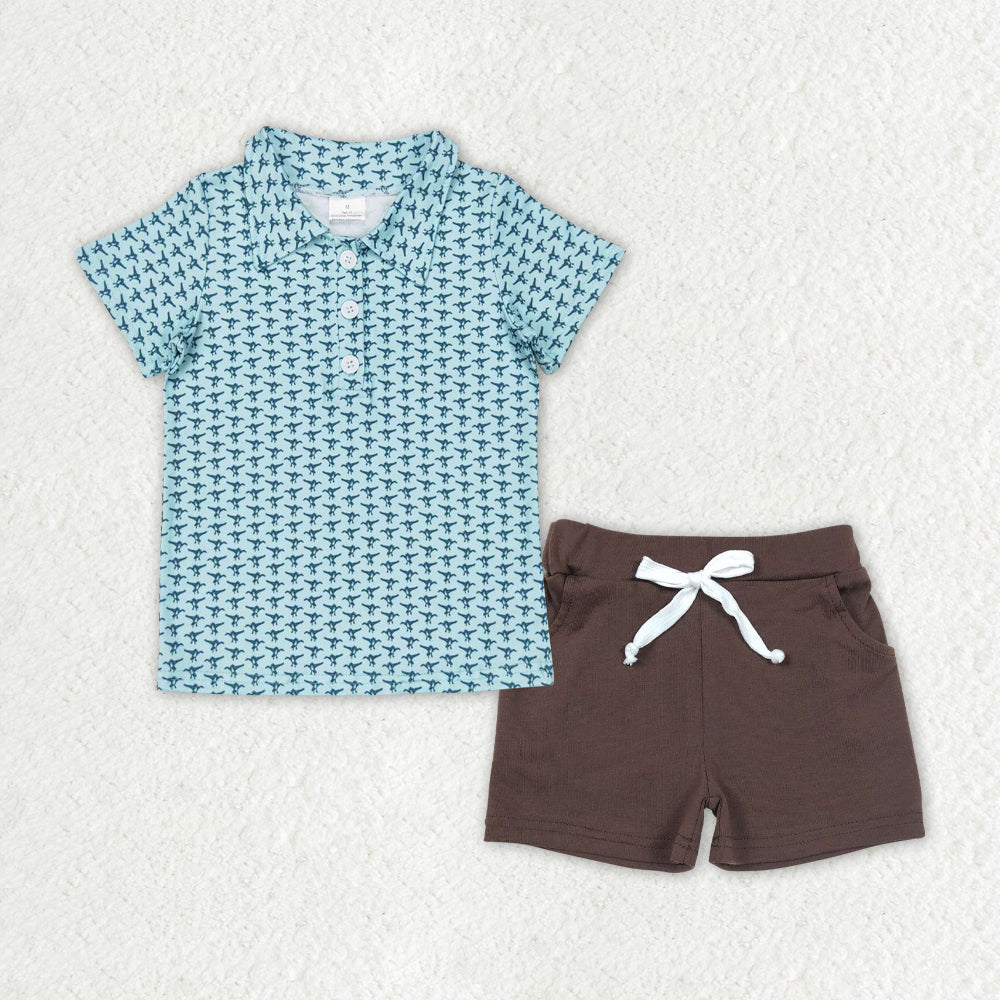 BSSO0997组合 Blue animal bird shorts boy summer outfit 202406 RTS