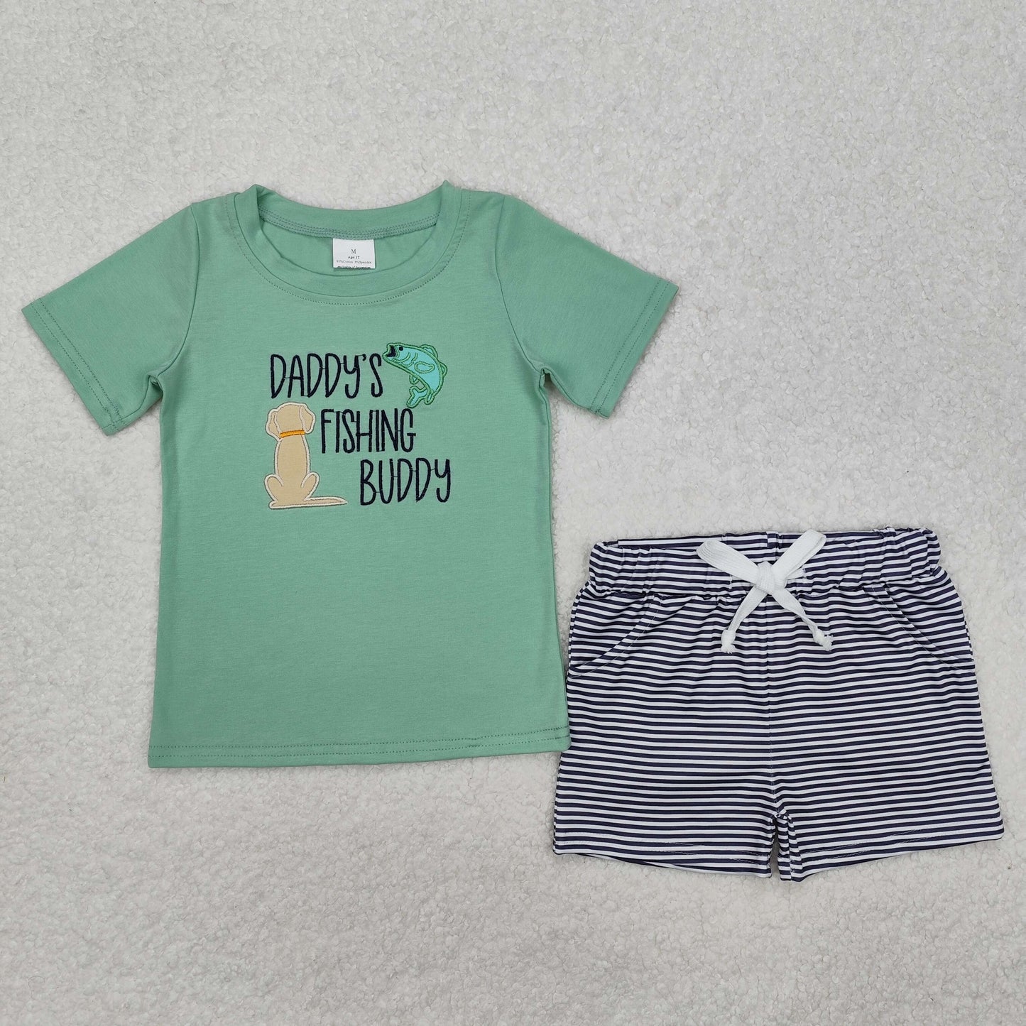 BSSO1147 embroidery Dog's fishing buddy boy summer outfit 202501 RTS