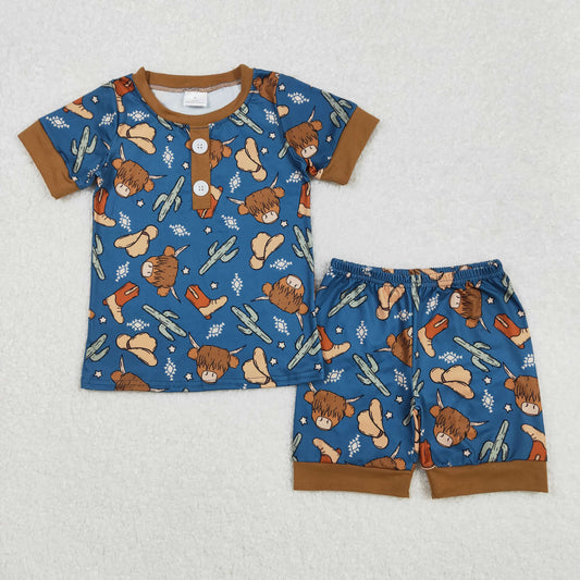 BSSO1232 western cow boots boy summer pajamas outfit 202502 RTS