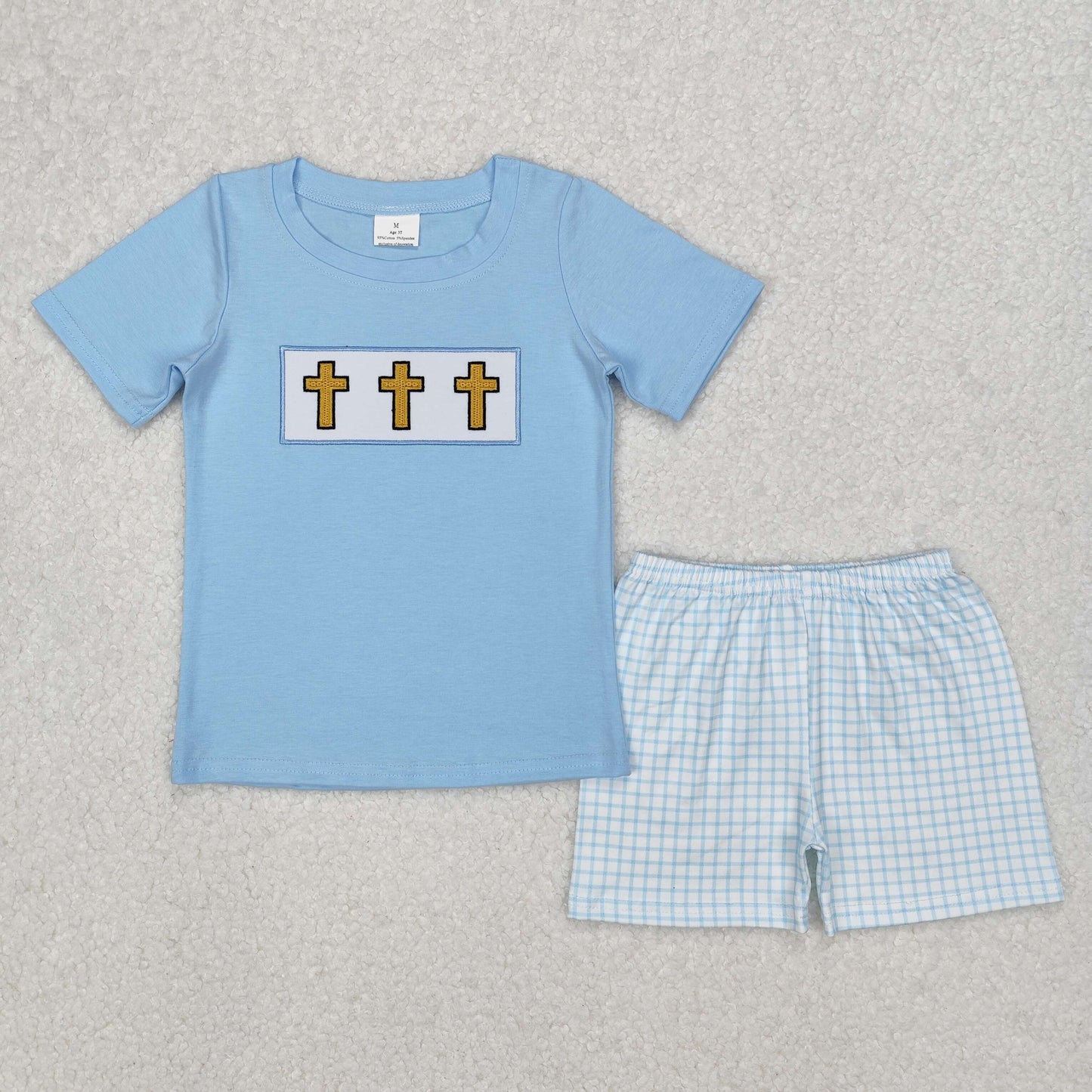 BSSO1234 Embroidery western cross Easter boy summer pajamas outfit 202502 RTS