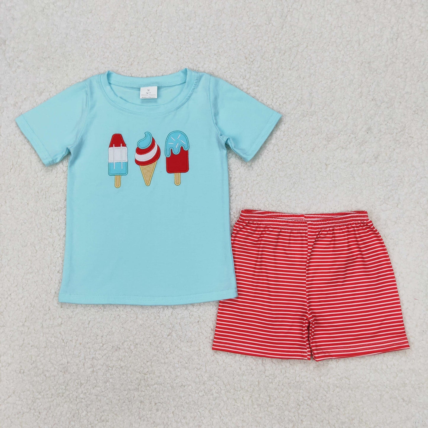 BSSO1269 ice cream embroidery boy summer outfit 202503 RTS