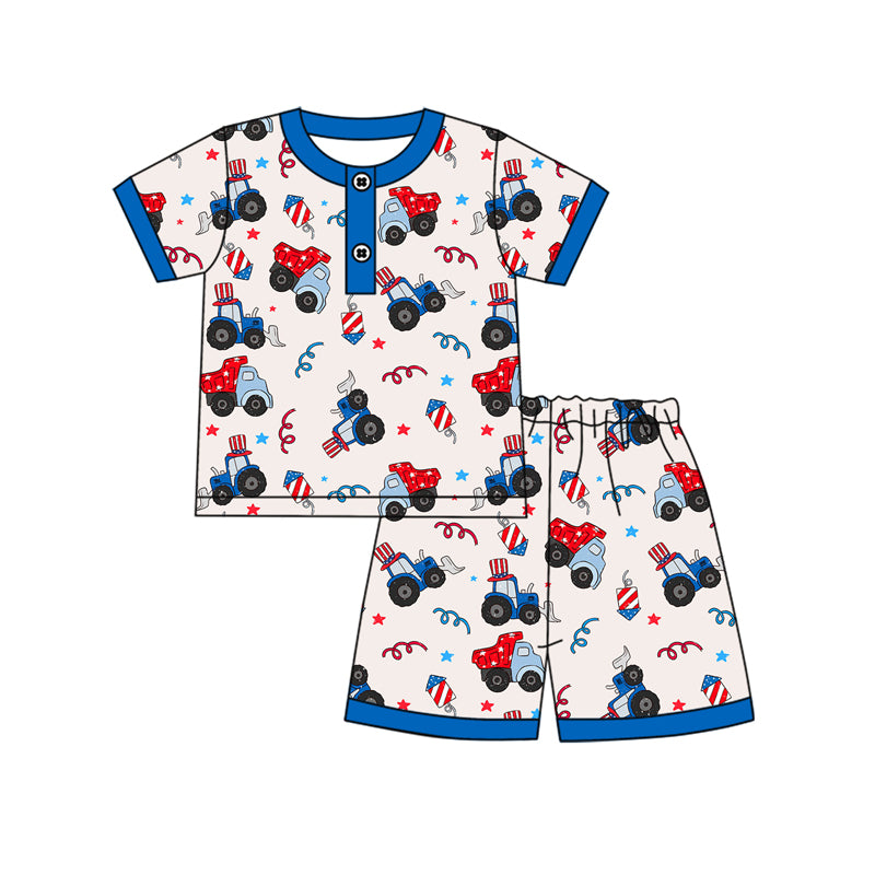 BSSO1274 pajamas tractor 4th July boy summer outfit 202501 preorder