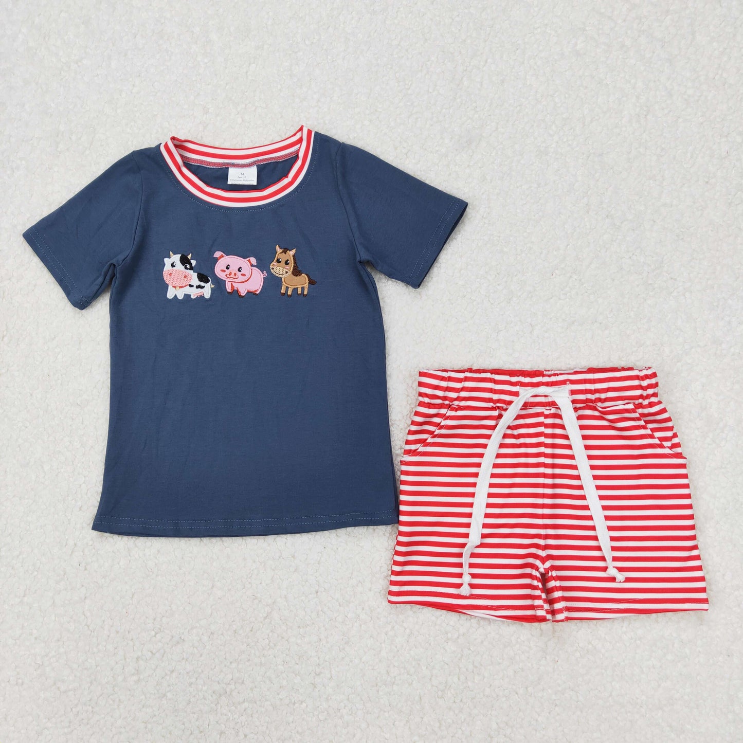 BSSO1295 embroidery cow animal boy summer outfit 202503 RTS