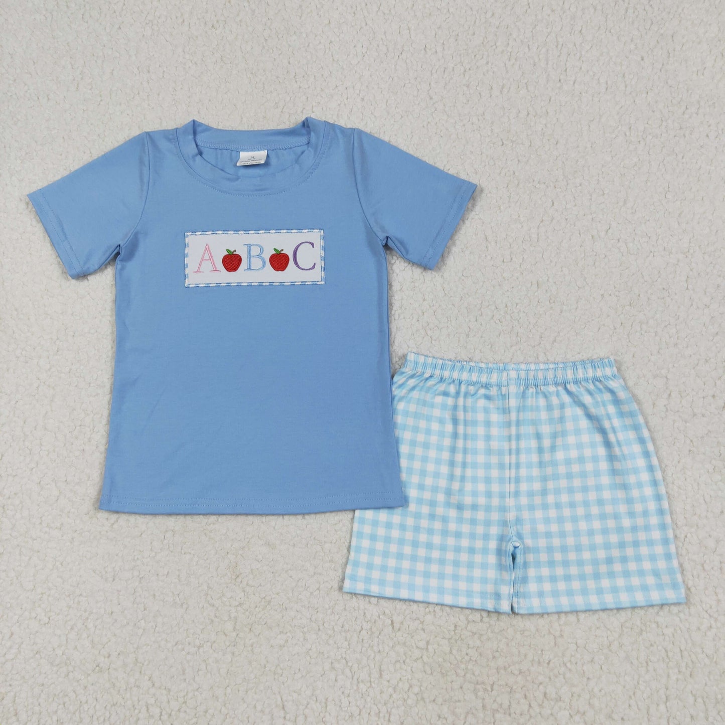 BSSO1331 embroidery apples back to school pencil boy summer outfit 202506 RTS