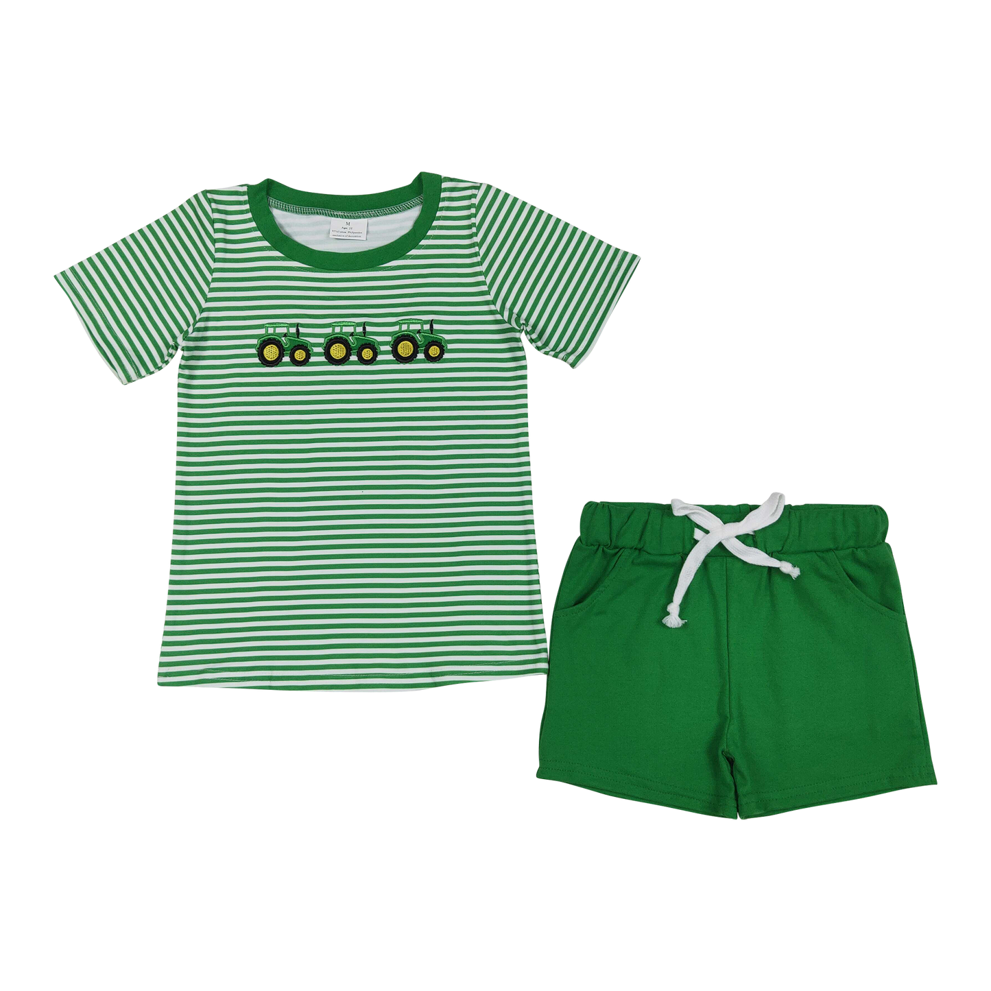 BSSO1374 embroidery tactor boy summer outfit 202510 RTS