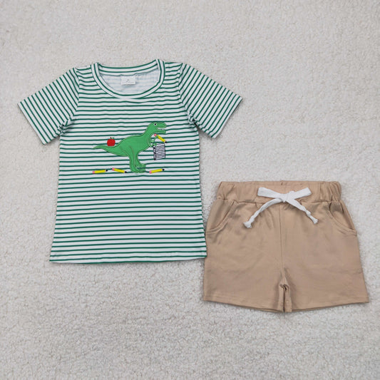 BSSO1416 embroidery dinosaur apples back to school boy summer outfit 202504 RTS