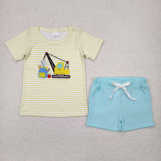 BSSO1417 embroidery digger apples back to school boy summer outfit 202504 RTS