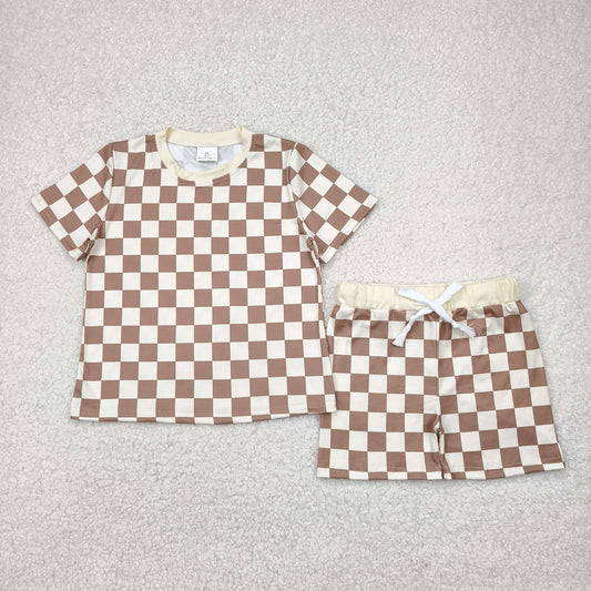 BSSO1422 Checkerboard boy summer outfit 202504  RTS