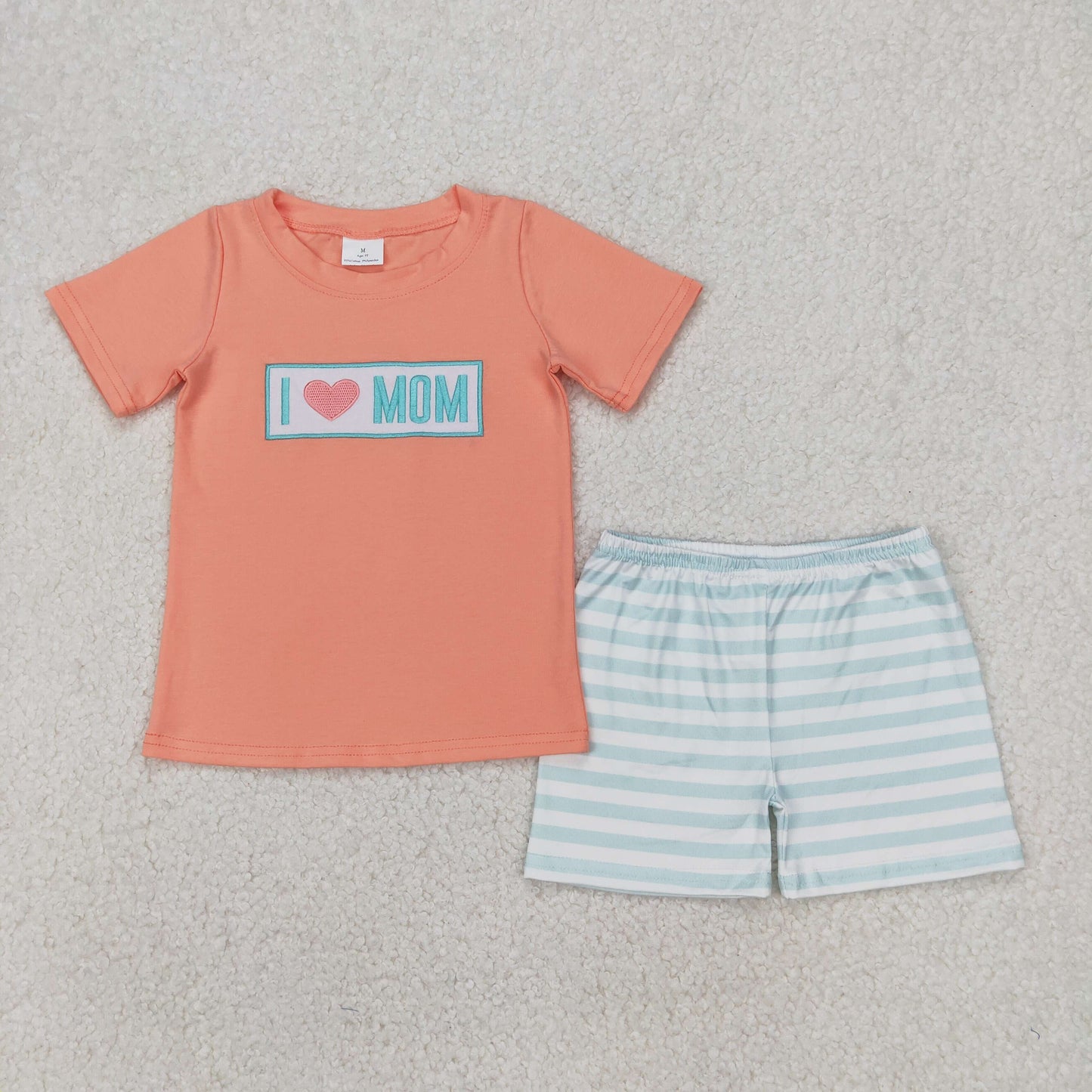 BSSO1435 Embroidery love mom western short boy summer outfit 202504 RTS