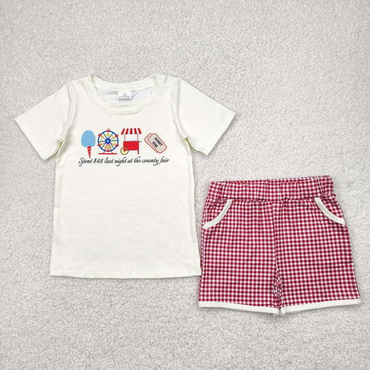 BSSO1468   48hours 4th july plaid checkerboard boy summer outfit 202504 RTS