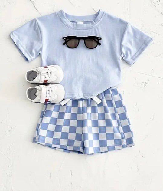 BSSO1469 pr checkerboard boy summer outfit 202504 RTS