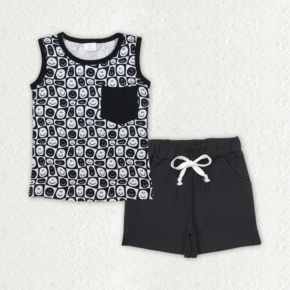BSSO1483组合 checkerboard smile face westen boy summer outfit 202504 RTS