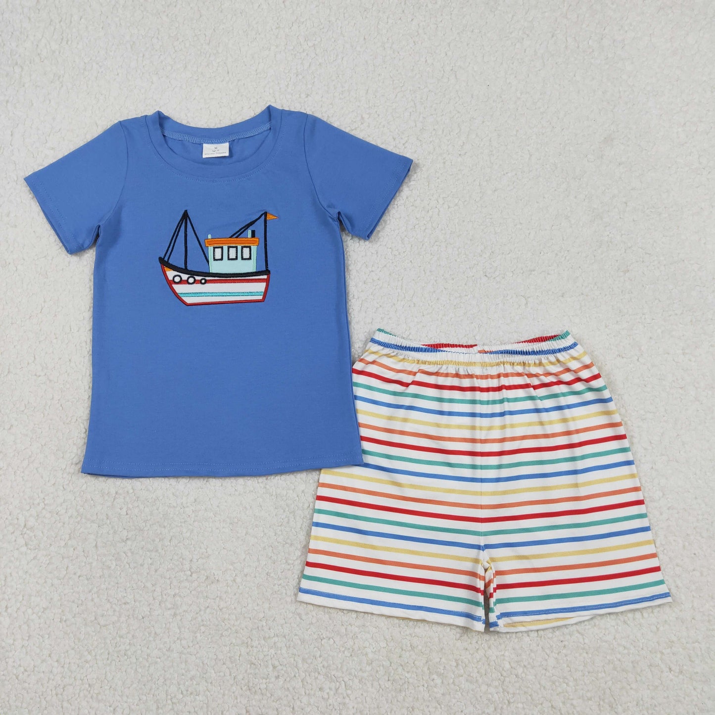 BSSO1754 sail boat embroidery western boy outfit 202601 RTS