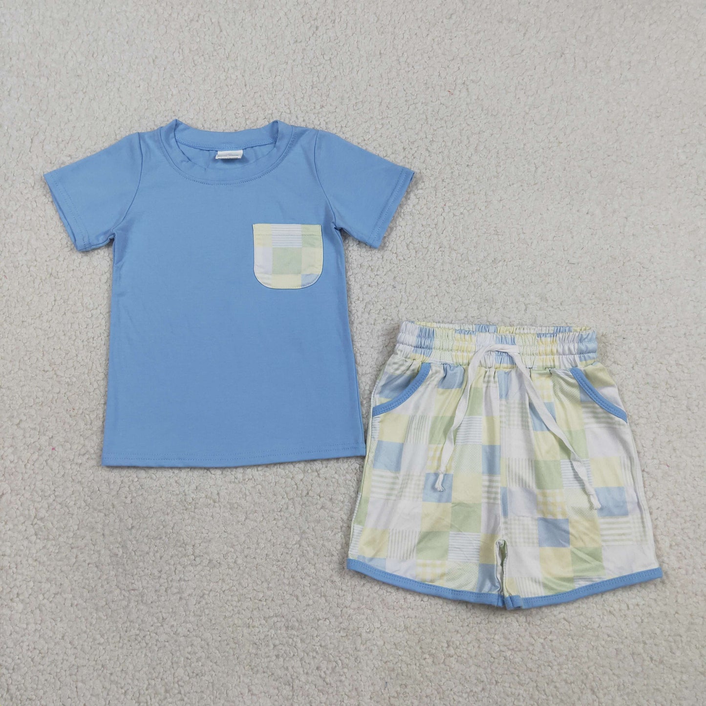 BSSO1950 blue checkerboard western boy outfit 202607 RTS