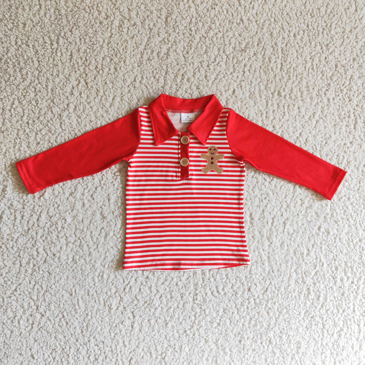promotion $5.5 2026.10.17 BT0040 Baby Girl Clothes Christmas Gingerbread Stripe Long Sleeve Polo Shirt