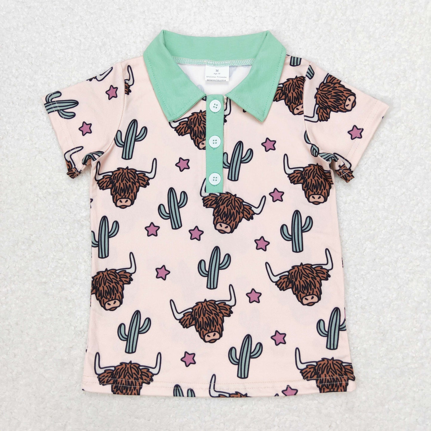 BT0143 short sleeve western cow top button boy shirt RTS
