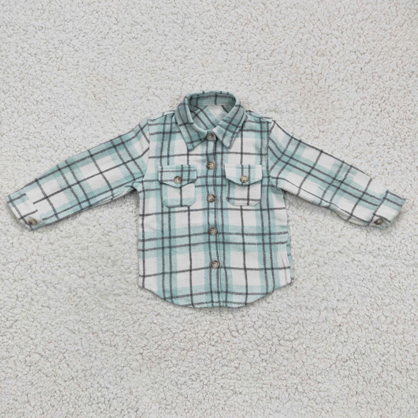 BT0169 green plaid long sleeve Cotton boy top shirt RTS 1124