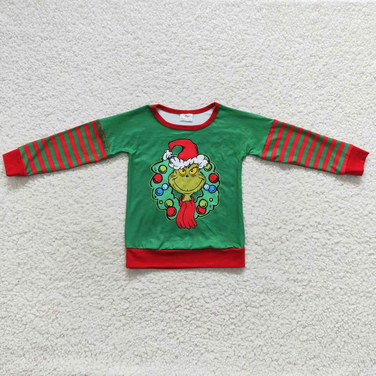 Promotion RTS BT0245 christmas grinch embroidery girl boy top tee t-shirts long sleeve 20230805