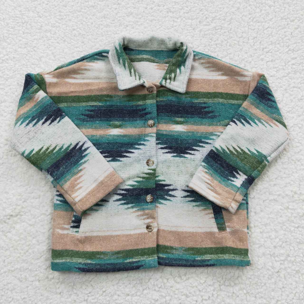 BT0251 green AZTEC western long sleeve Cotton shirt Shackets Jacket children girl boy coat RTS 20230608