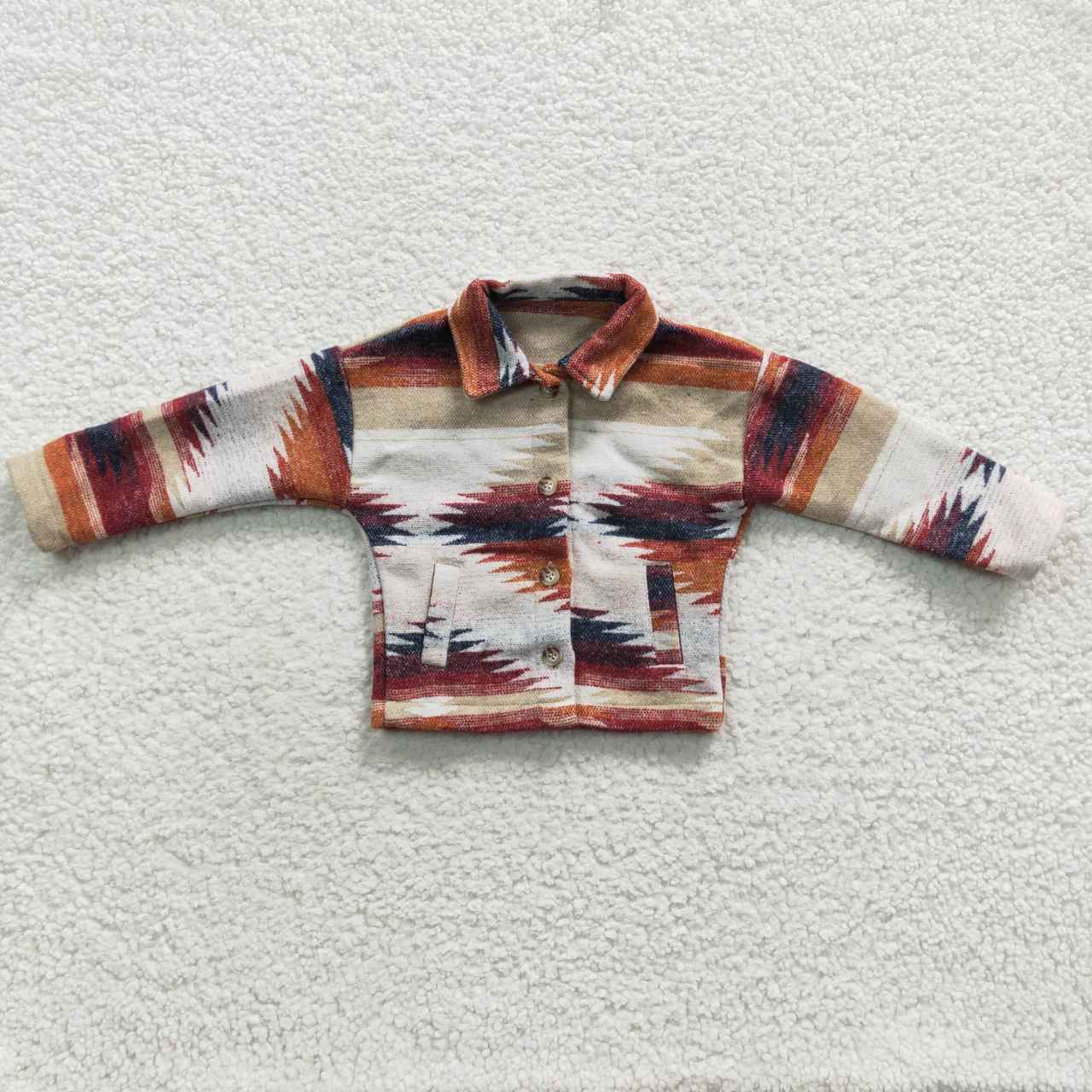 BT0252 brown AZTEC western long sleeve Cotton shirt Shackets Jacket children girl boy coat RTS 20230608