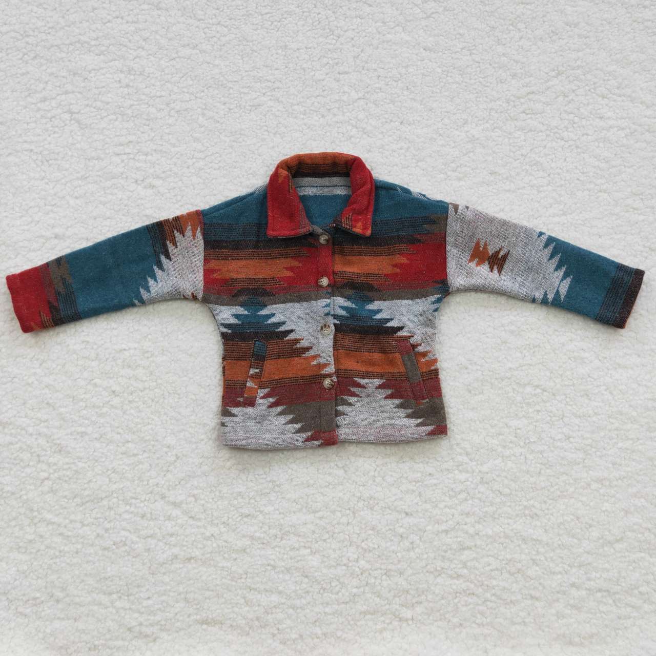 BT0284 green AZTEC western long sleeve Cotton shirt Shackets Jacket children girl boy coat RTS 20230720